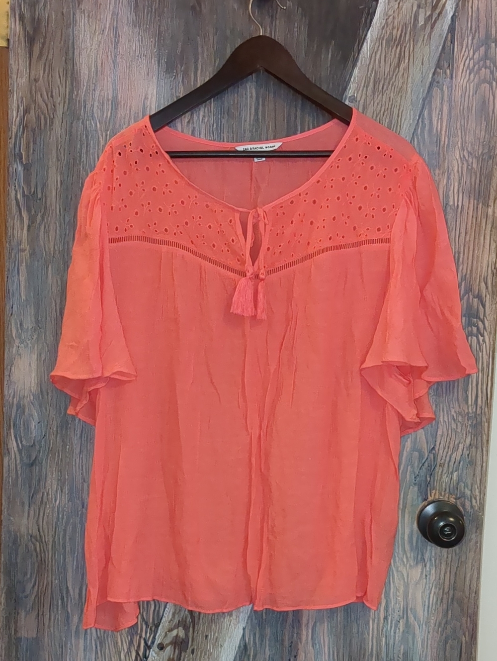 Zac & Rachel Coral Eyelet Tassel Boho Blouse Plus Size 3XL